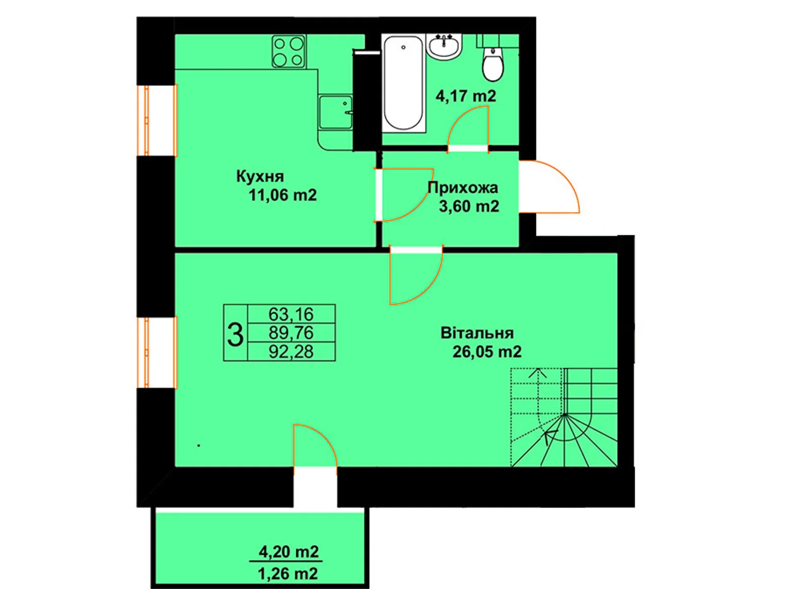 Продається 3-кімнатна квартира 92.28 кв. м у Чорткові, вул. Млинарська, 14