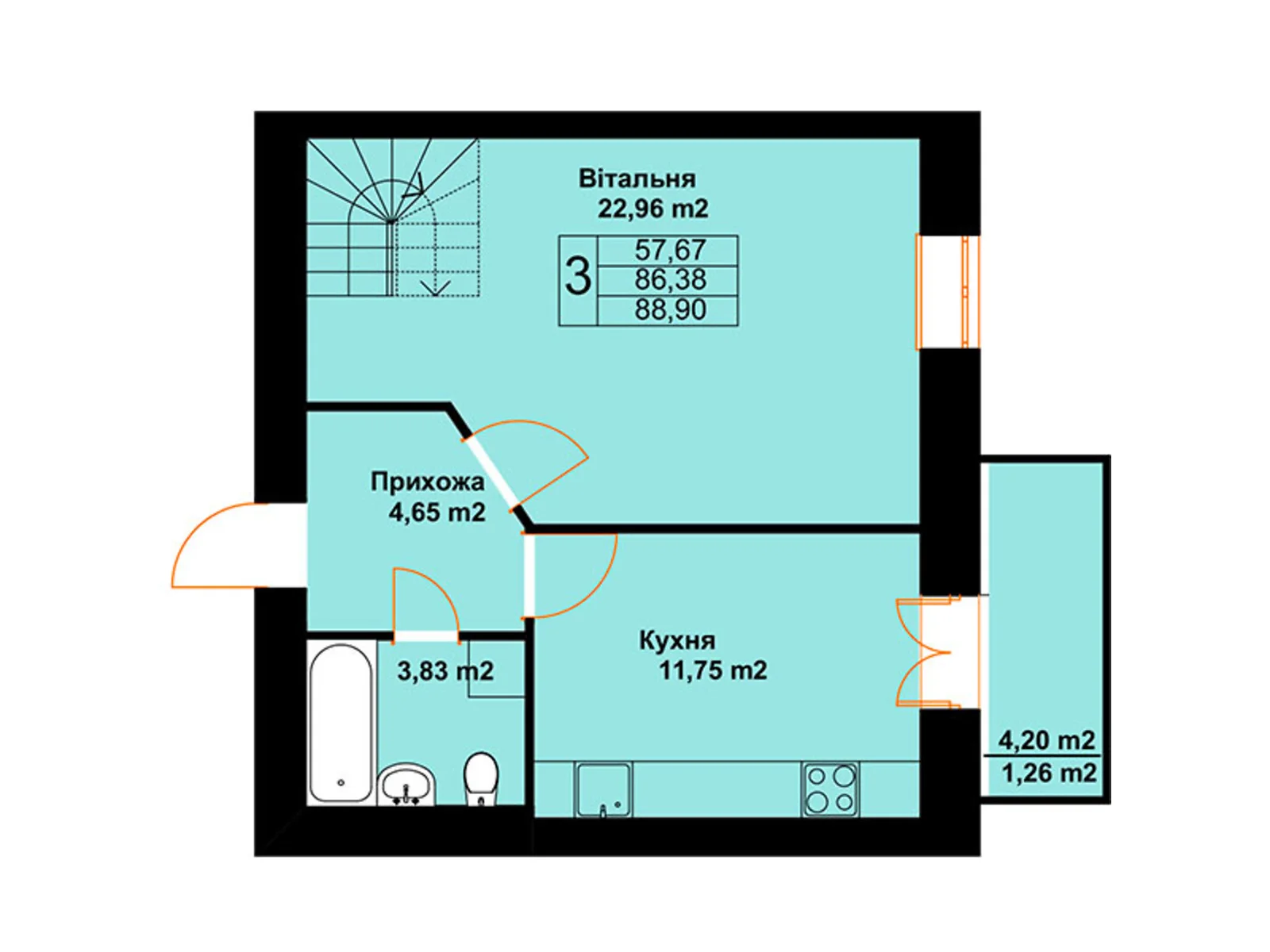 Продается 3-комнатная квартира 88.9 кв. м в Черткове, ул. Млынарская, 14