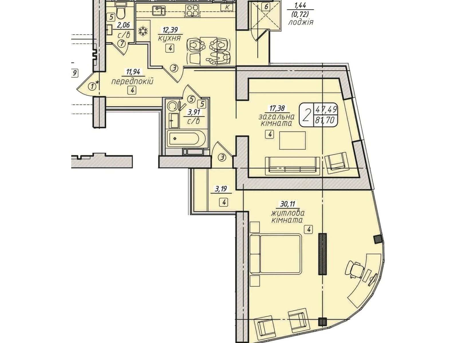 Продается 2-комнатная квартира 82.5 кв. м в Березиной, ул. Радужная, 100