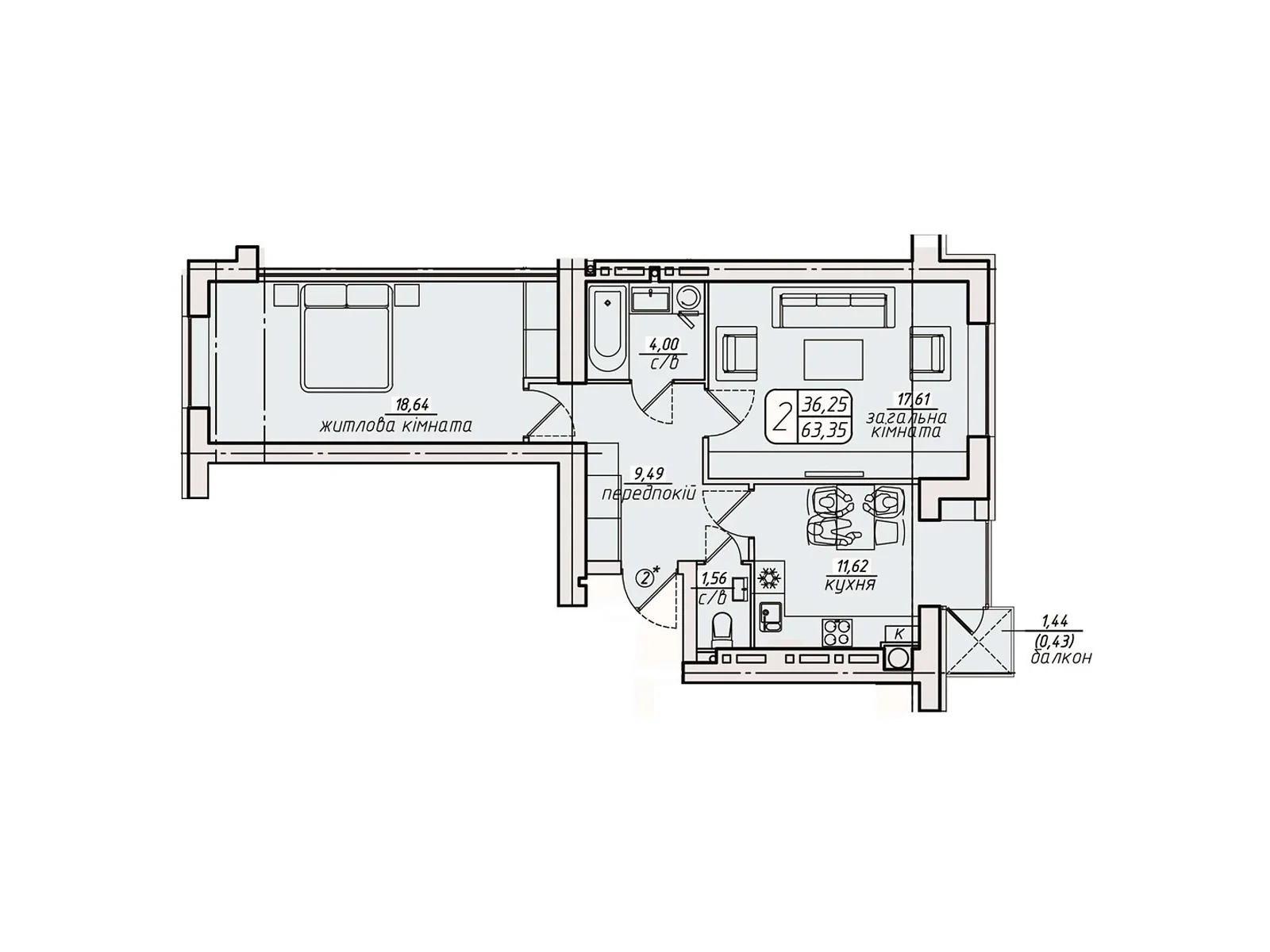 Продается 2-комнатная квартира 63.35 кв. м в Березиной, ул. Радужная, 100 - фото 1