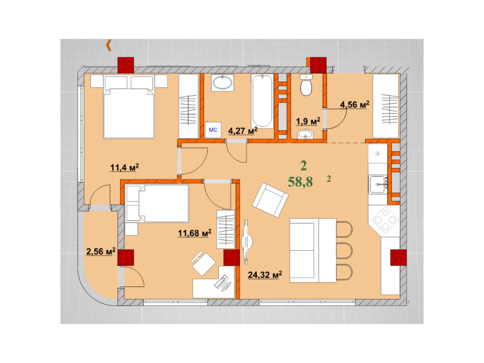 Продается 2-комнатная квартира 58.8 кв. м в Ивано-Франковске, ул. Независимости (Горького)