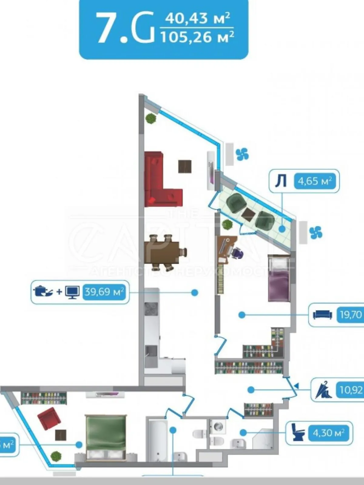 Продается 2-комнатная квартира 106 кв. м в Киеве, просп. Николая  Бажана, 7