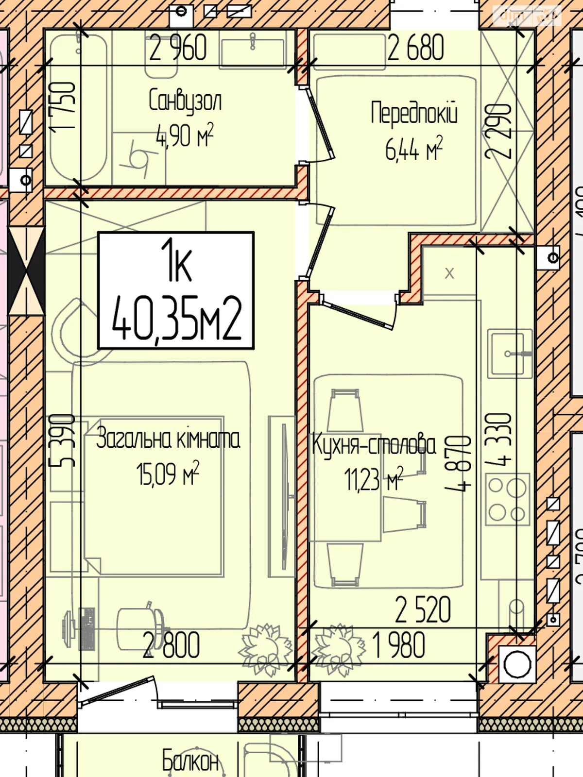 Продається 1-кімнатна квартира 40.35 кв. м у Кам’янці-Подільському, цена: 27842 $
