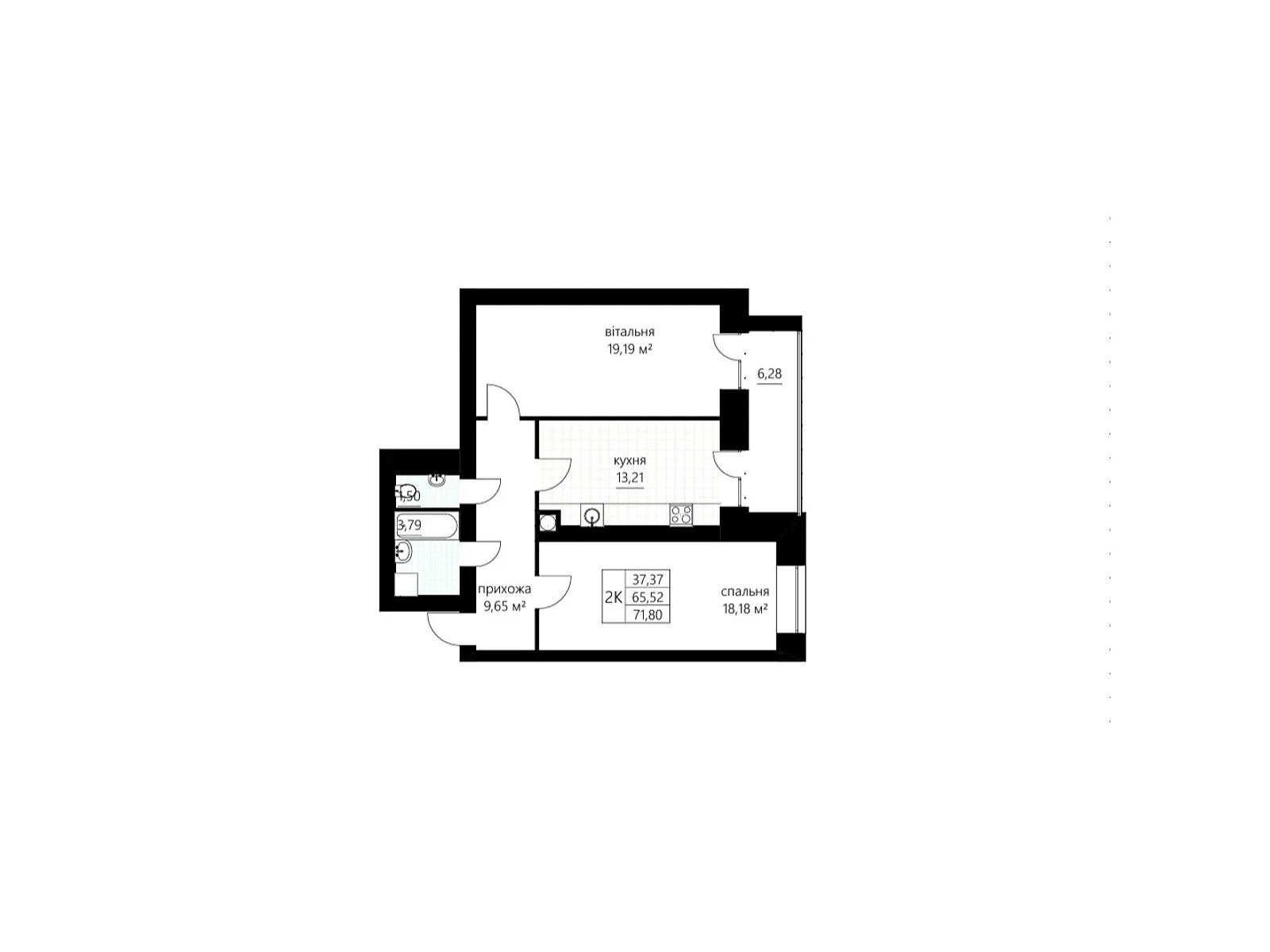 2-комнатная квартира 71.8 кв. м в Тернополе, ул. Сливенская, 21