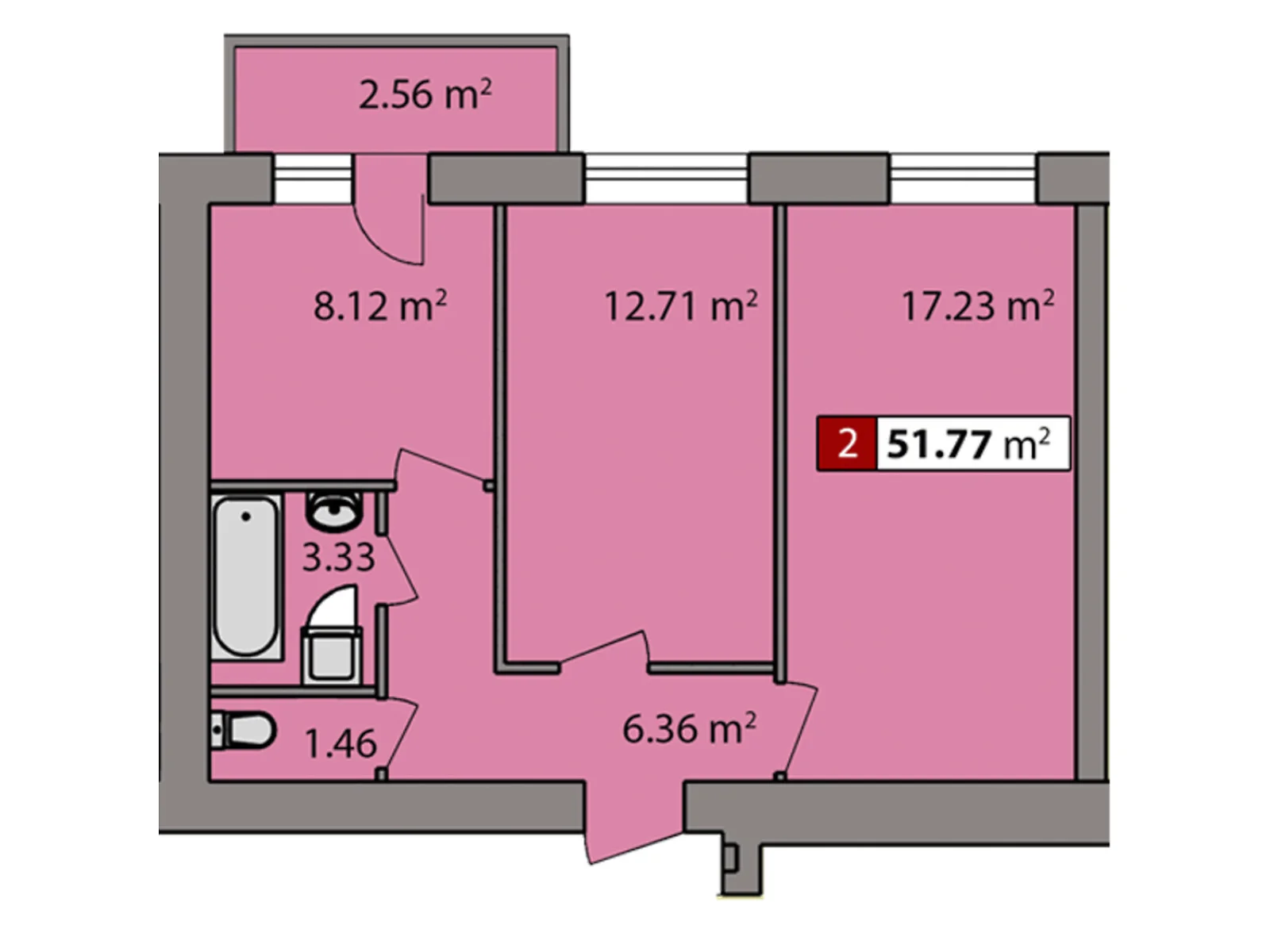 Продається 2-кімнатна квартира 51.77 кв. м у Черкасах, цена: 39369 $