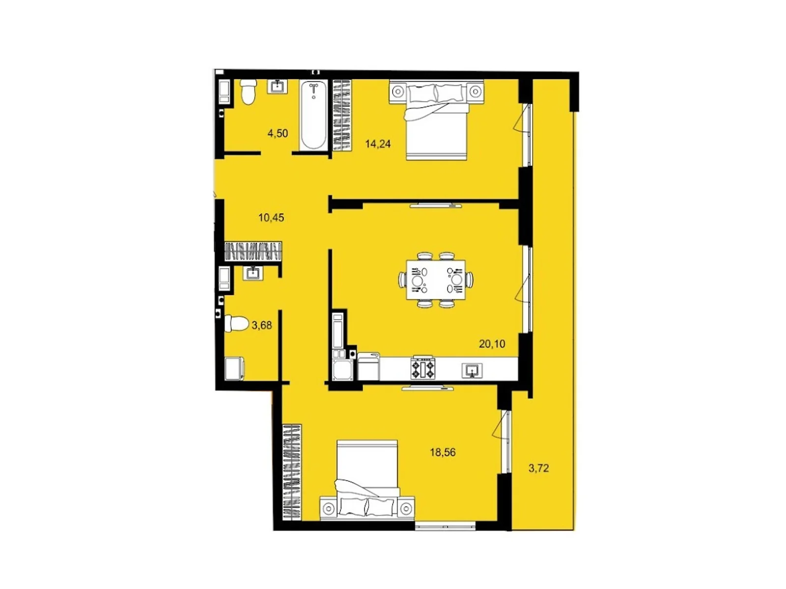 Продается 2-комнатная квартира 75.25 кв. м в Ужгороде, ул. Загорская, 1