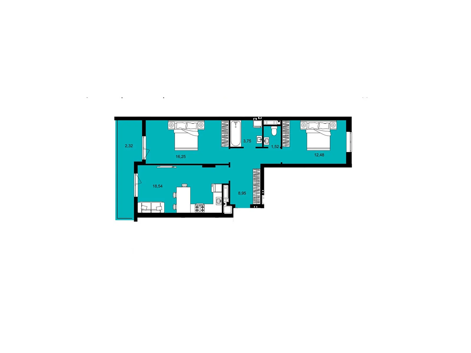 Продається 2-кімнатна квартира 63.81 кв. м у Ужгороді, вул. Загорська, 1 - фото 1