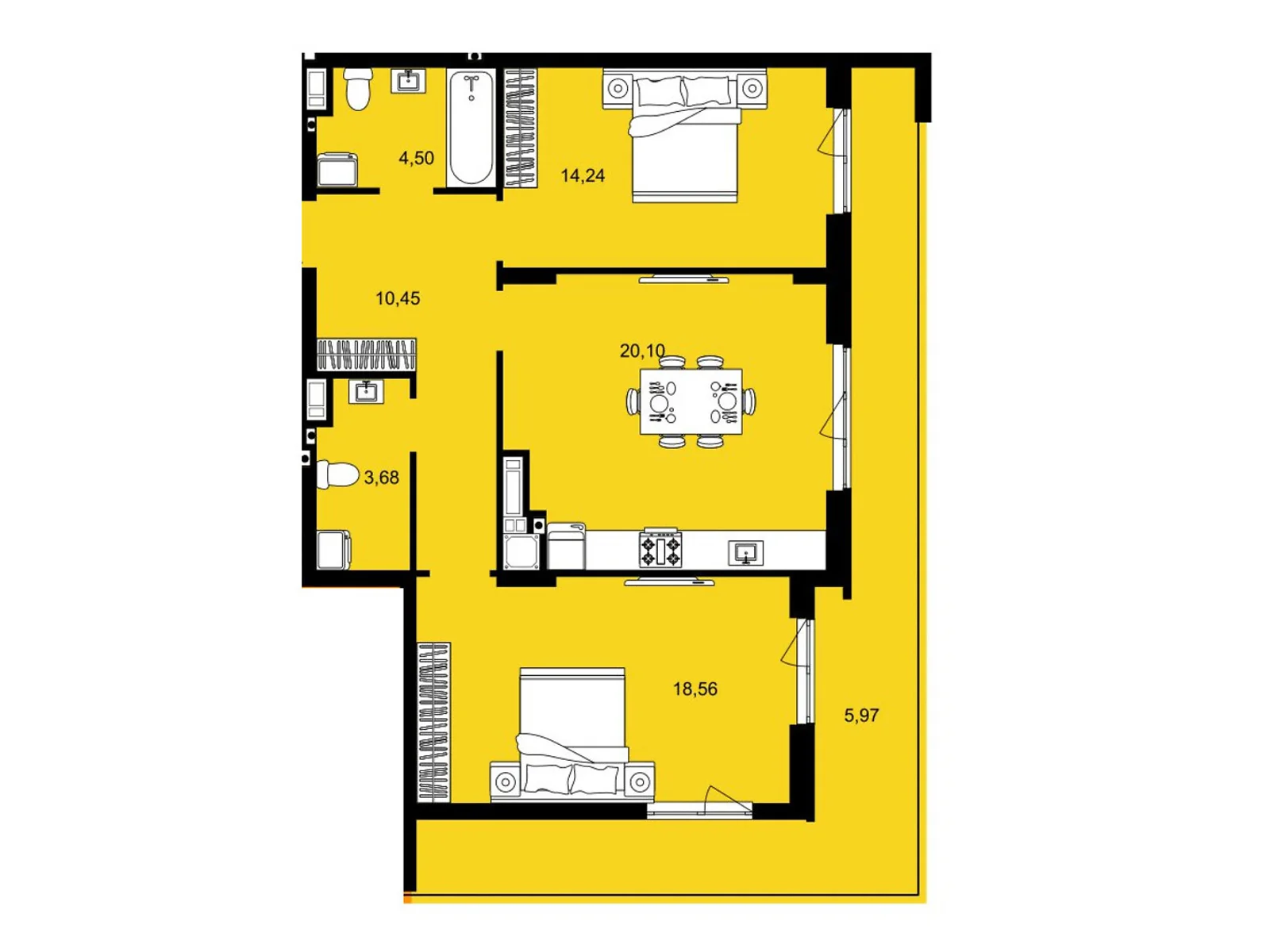 Продается 2-комнатная квартира 77.5 кв. м в Ужгороде, вул. Загорская, 1 - фото 1