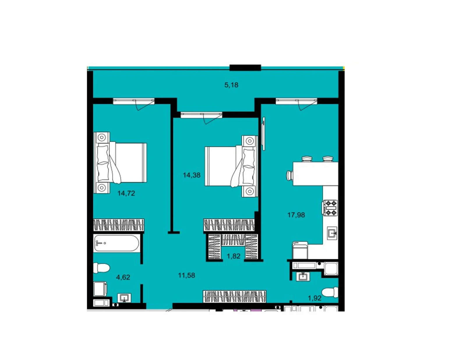 Продается 2-комнатная квартира 72.2 кв. м в Ужгороде, ул. Загорская, 1 - фото 1