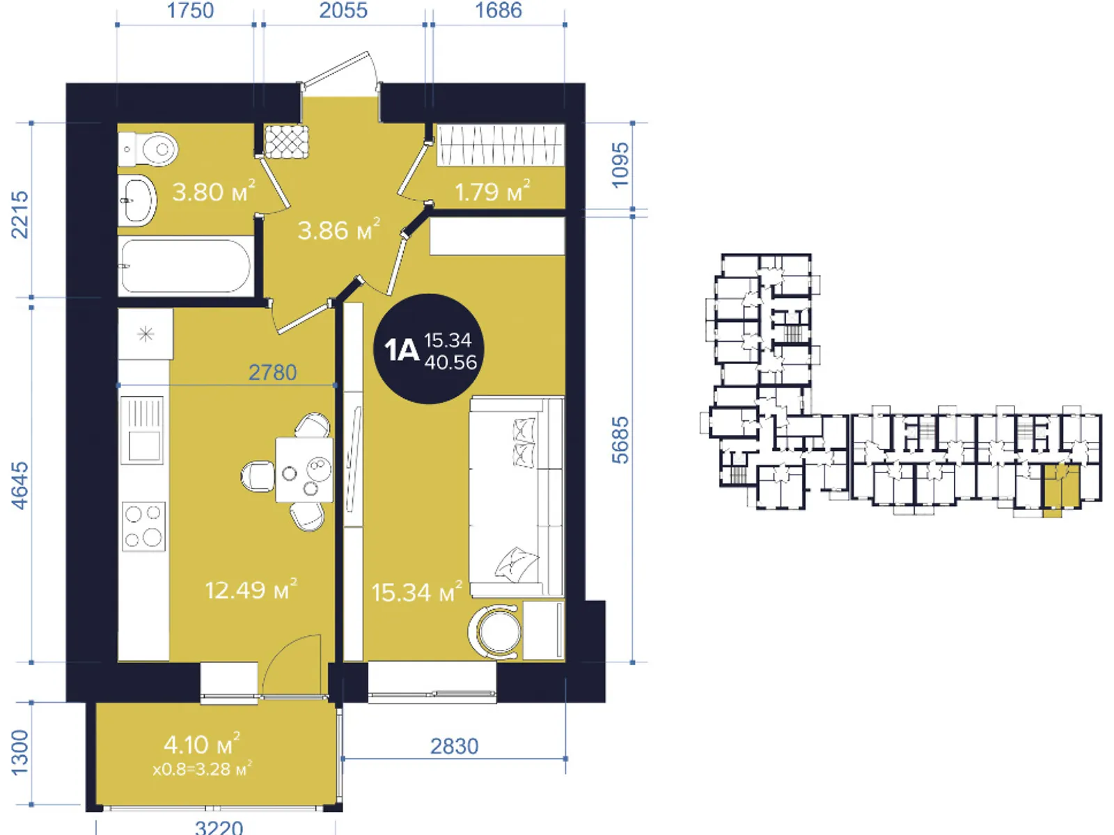 Продается 1-комнатная квартира 40.38 кв. м в Ирпене, ул. Соборная, 2К