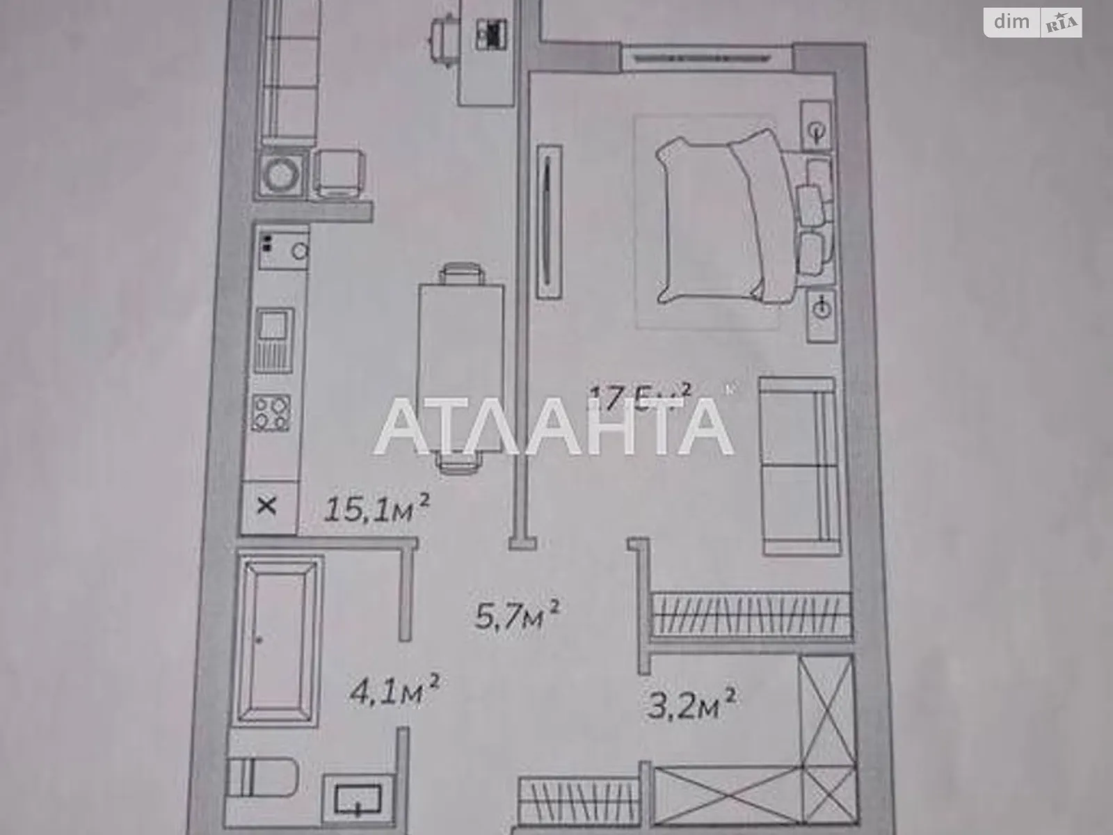 Продается 1-комнатная квартира 46 кв. м в Святопетровское, цена: 37000 $