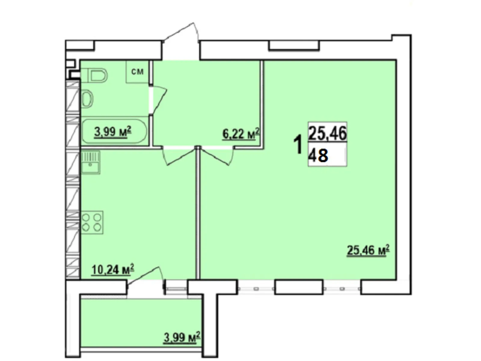 Продается 1-комнатная квартира 48 кв. м в Харькове, ул. Мира, 47 - фото 1