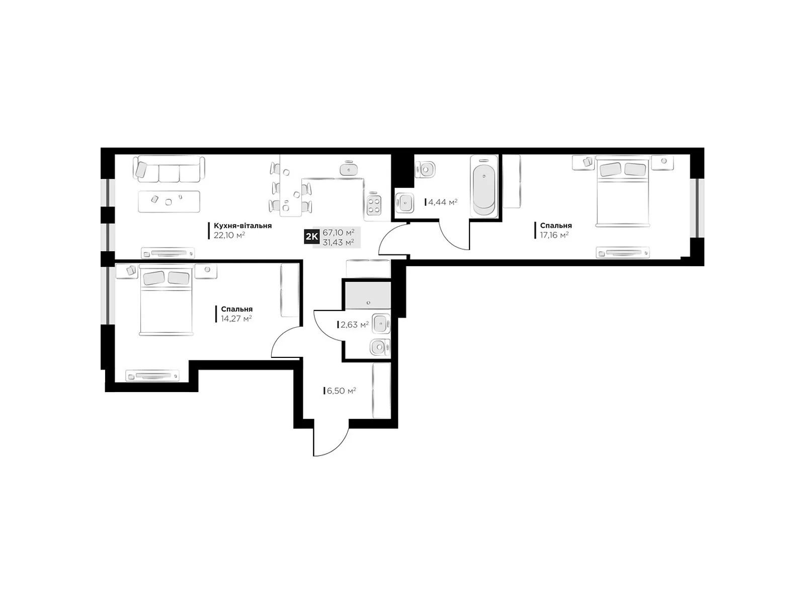 Продается 2-комнатная квартира 67.1 кв. м в Винниках, ул. Галицкая - фото 1