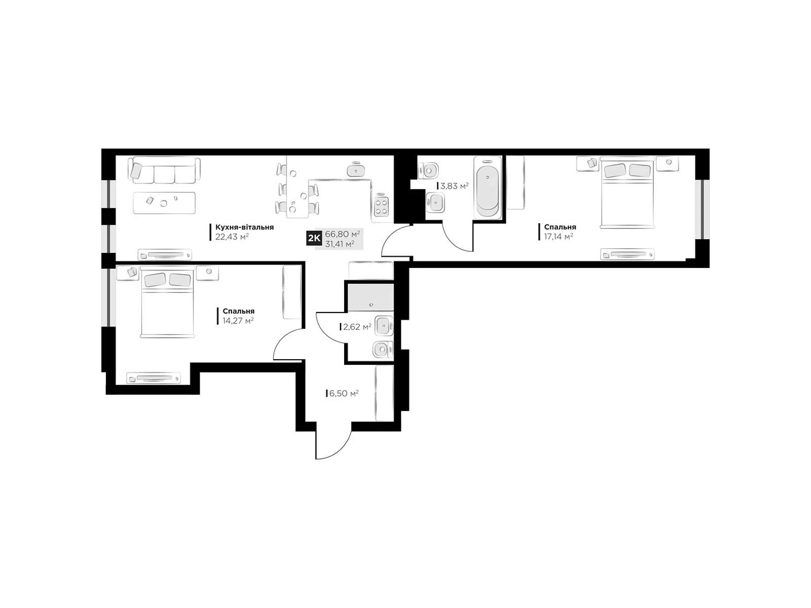 Продается 2-комнатная квартира 66.8 кв. м в Винниках, ул. Галицкая