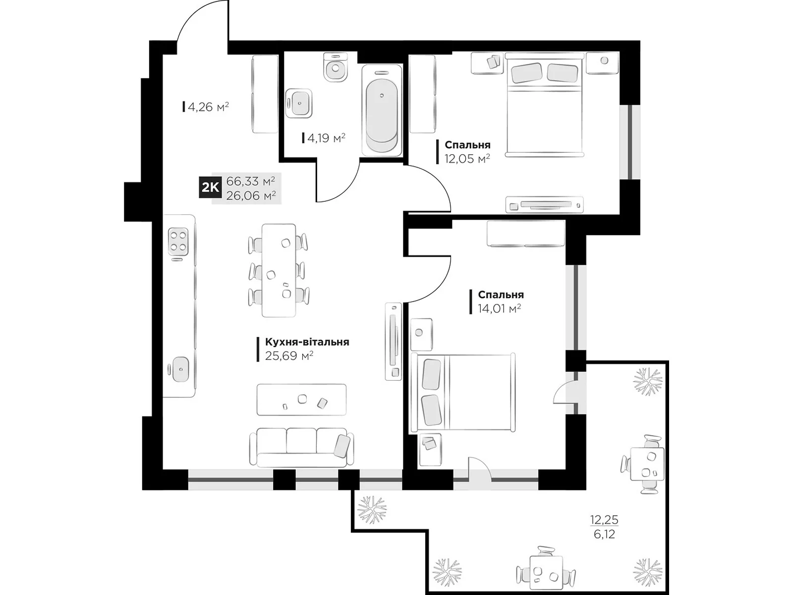 Продається 2-кімнатна квартира 66.33 кв. м у Винниках, вул. Галицька - фото 1