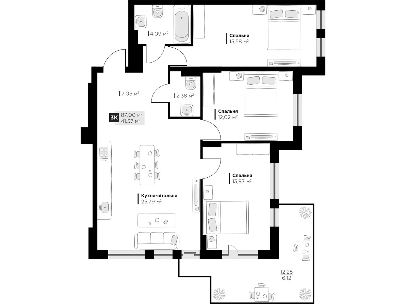 Продается 3-комнатная квартира 87 кв. м в Винниках, ул. Галицкая - фото 1