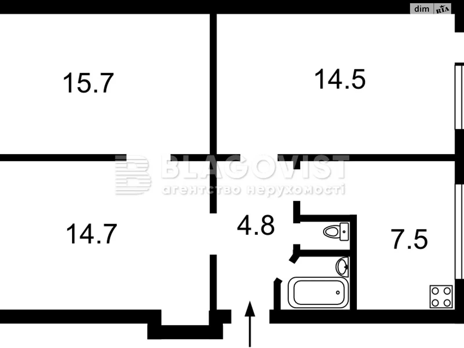 Продається 3-кімнатна квартира 60.8 кв. м у Києві, вул. Празька, 28