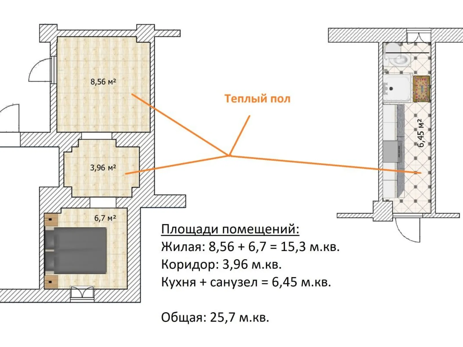 Продается 1-комнатная квартира 24 кв. м в Днепре