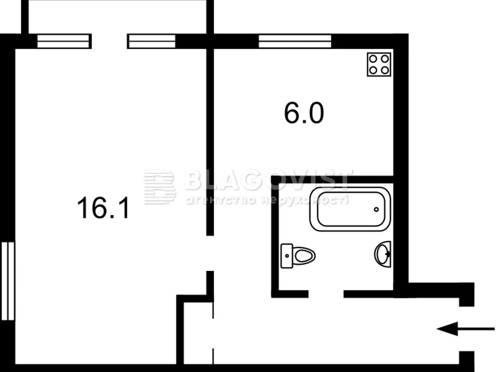 Продается 1-комнатная квартира 37 кв. м в Киеве, ул. Профессора Подвысоцкого, 3