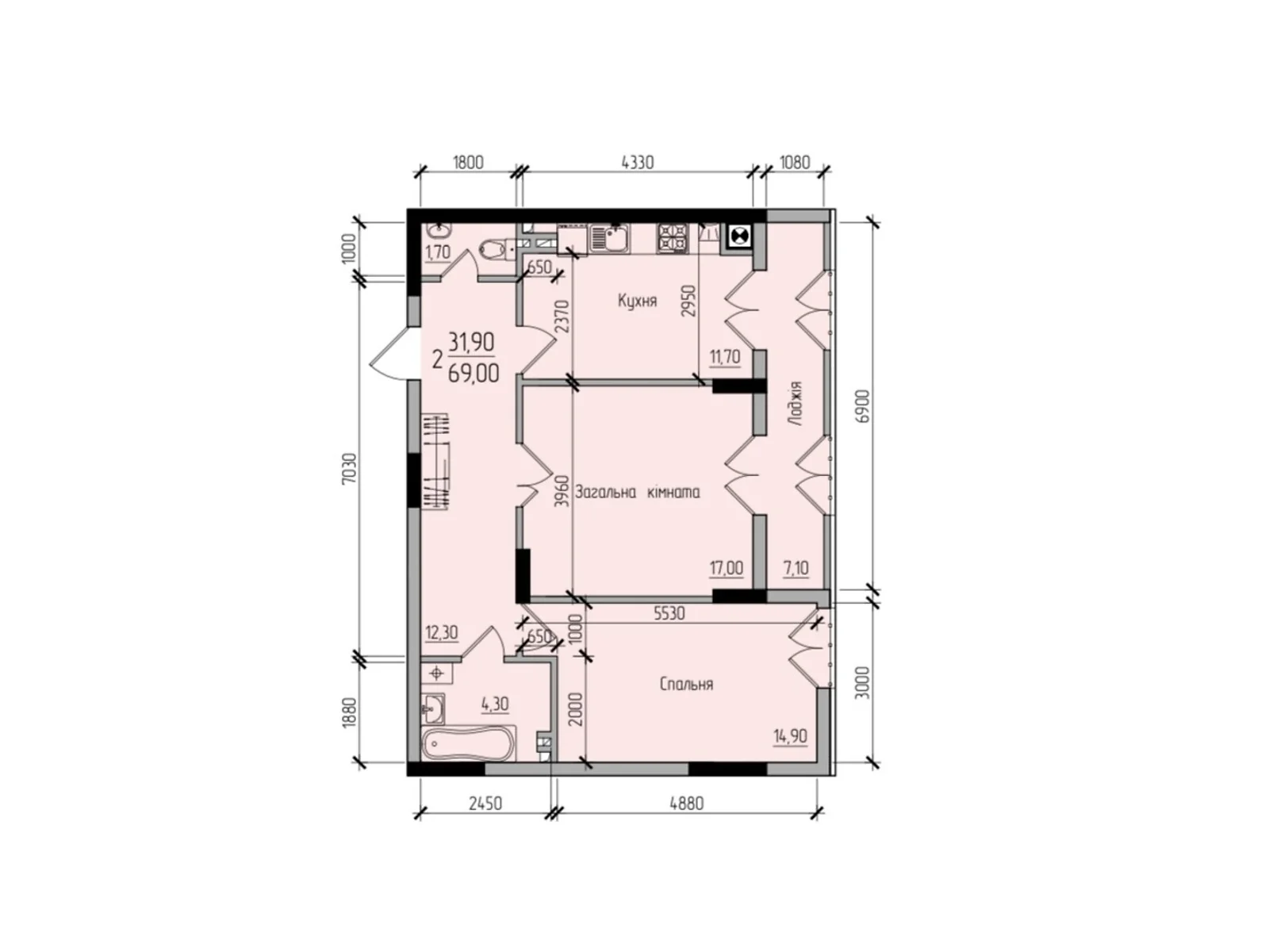 Продається 2-кімнатна квартира 64.9 кв. м у Чернівцях, цена: 48675 $ - фото 1