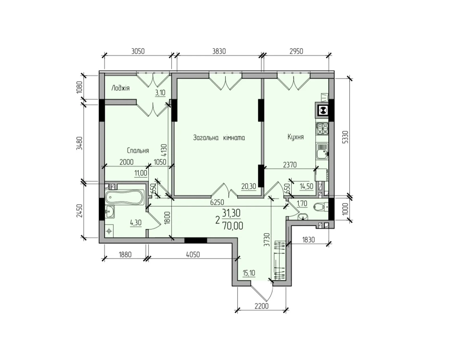 Продается 2-комнатная квартира 68.2 кв. м в Черновцах, цена: 54560 $ - фото 1