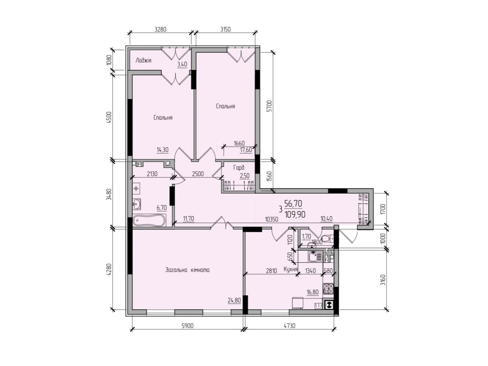 Продается 3-комнатная квартира 107.4 кв. м в Черновцах - фото 1