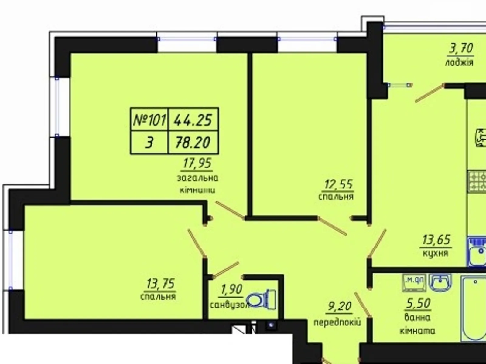 Продается 3-комнатная квартира 78 кв. м в Житомире, пер. Красный, 41А