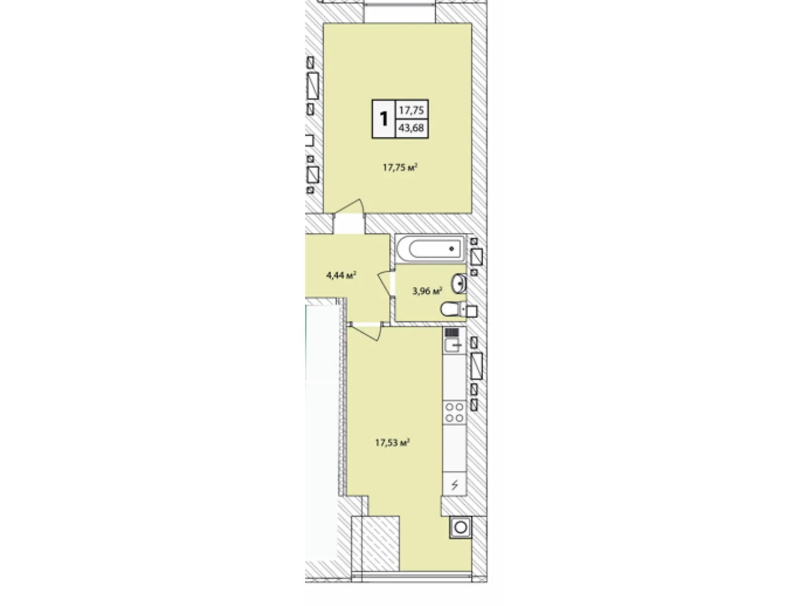 Продается 1-комнатная квартира 43.68 кв. м в Староконстантинове, цена: 23507 $