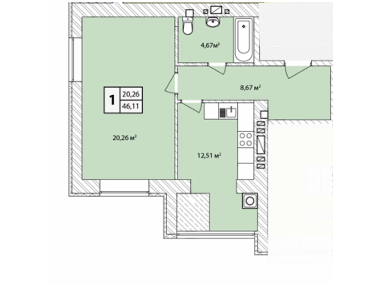 Продается 1-комнатная квартира 46.11 кв. м в Староконстантинове, цена: 25969 $