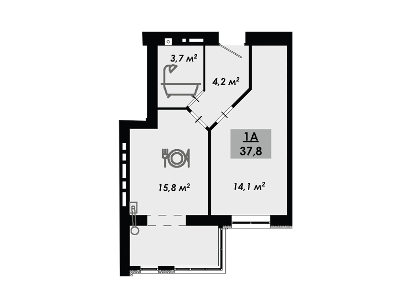 Продається 1-кімнатна квартира 37.8 кв. м у Черкасах, цена: 30240 $