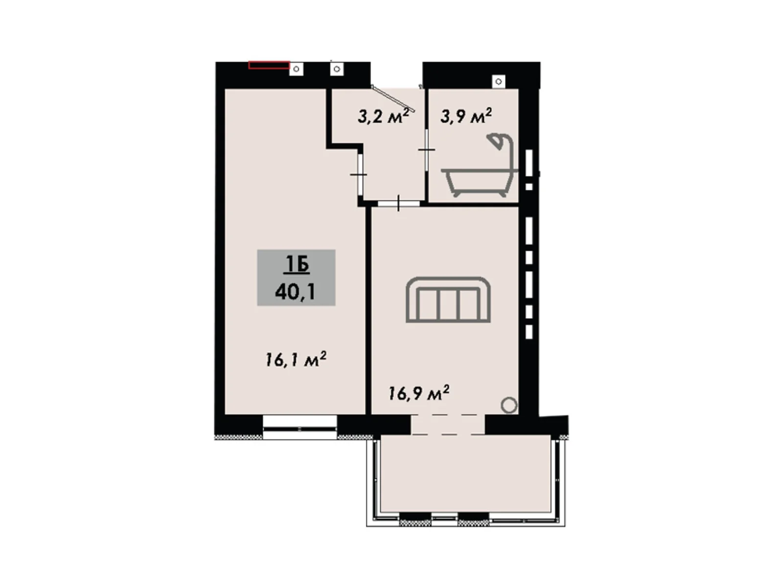 Продается 1-комнатная квартира 40.1 кв. м в Черкассах, цена: 32080 $