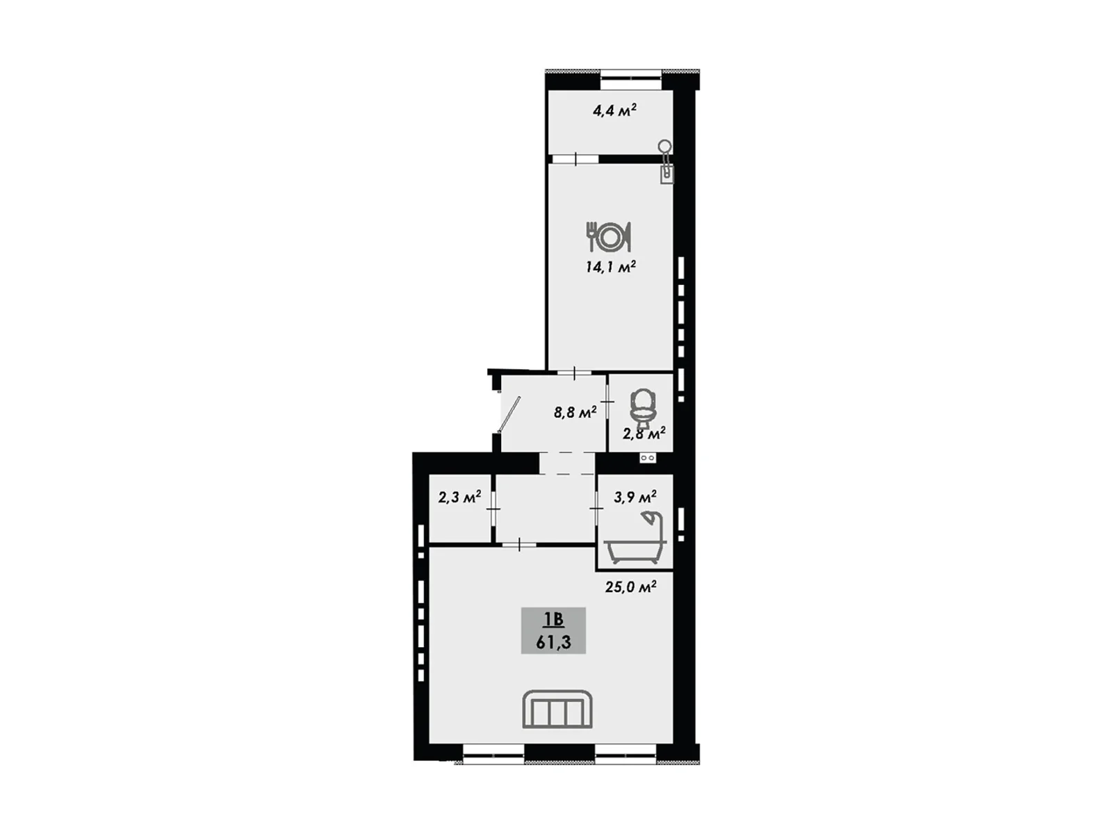Продается 1-комнатная квартира 61.3 кв. м в Черкассах, цена: 49040 $