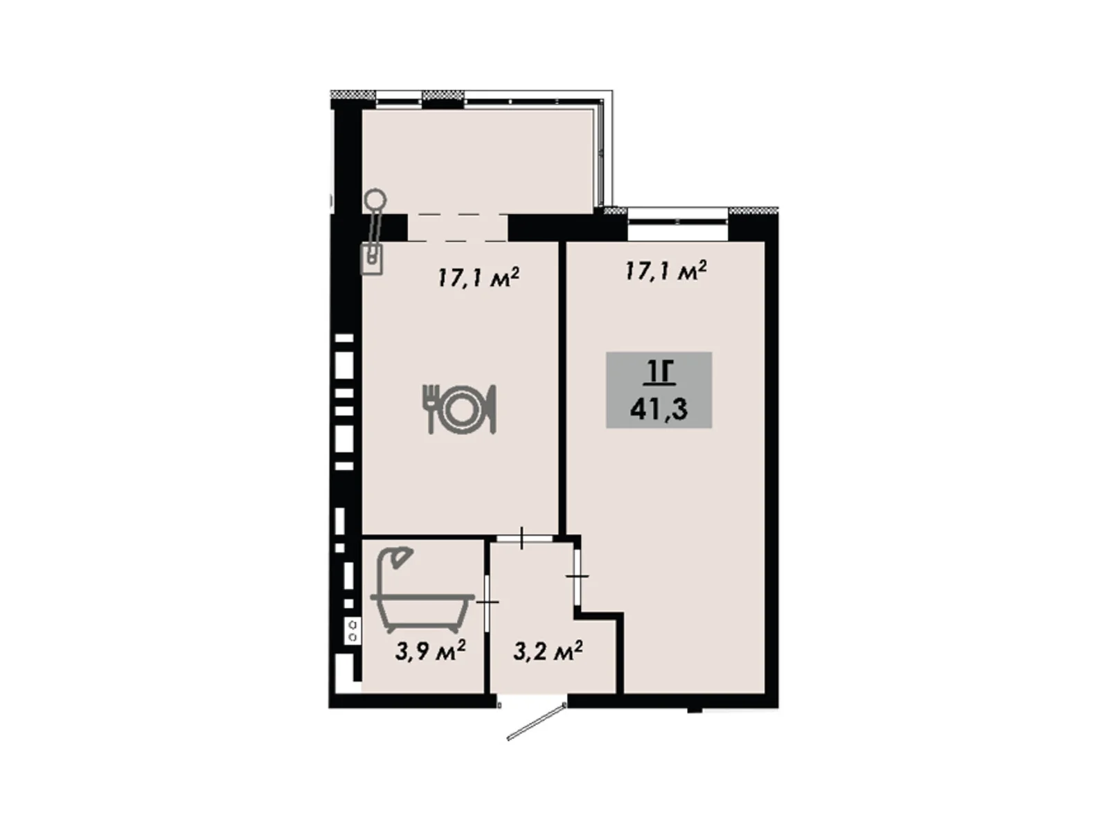 Продается 1-комнатная квартира 41.3 кв. м в Черкассах, ул. Надпольная, 222