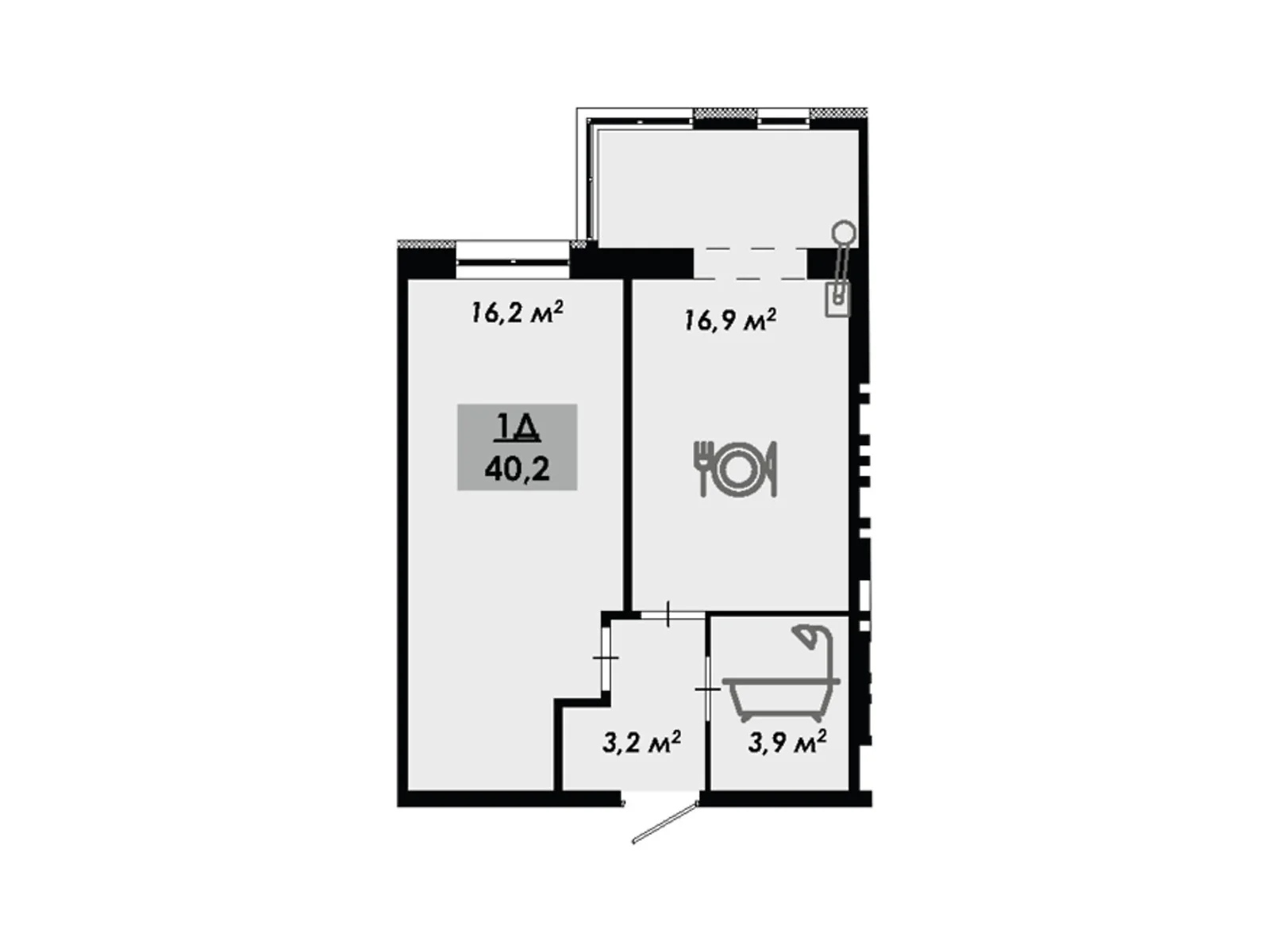 Продается 1-комнатная квартира 40.2 кв. м в Черкассах, цена: 32160 $
