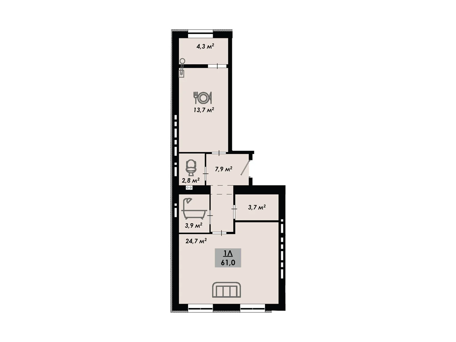 Продается 1-комнатная квартира 61 кв. м в Черкассах, цена: 48800 $