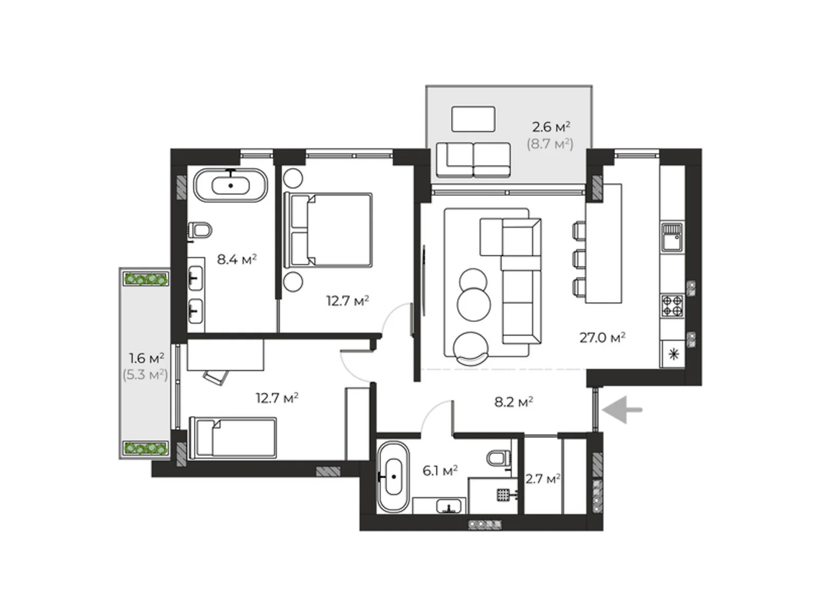 Продается 2-комнатная квартира 82 кв. м в Ужгороде, ул. Запорожская - фото 1