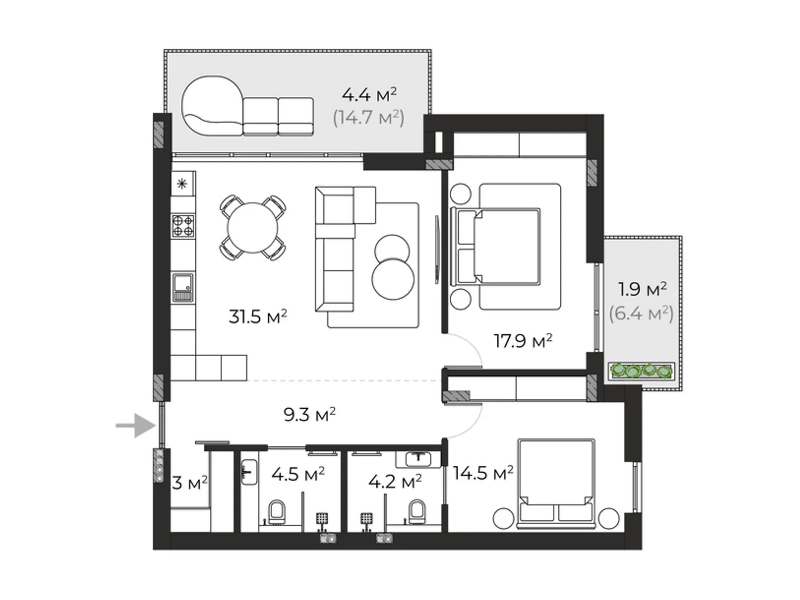 Продается 2-комнатная квартира 91.2 кв. м в Ужгороде, ул. Запорожская - фото 1