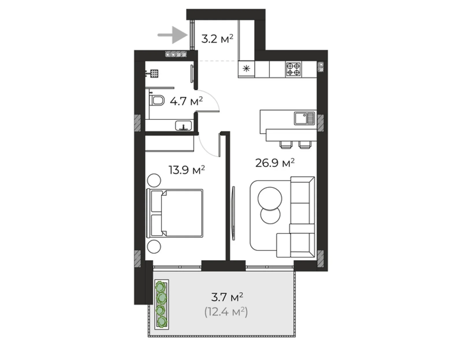 Продается 1-комнатная квартира 52.4 кв. м в Ужгороде, цена: 94320 $ - фото 1