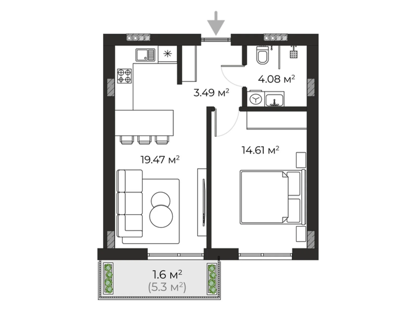 Продается 1-комнатная квартира 43.3 кв. м в Ужгороде, ул. Запорожская