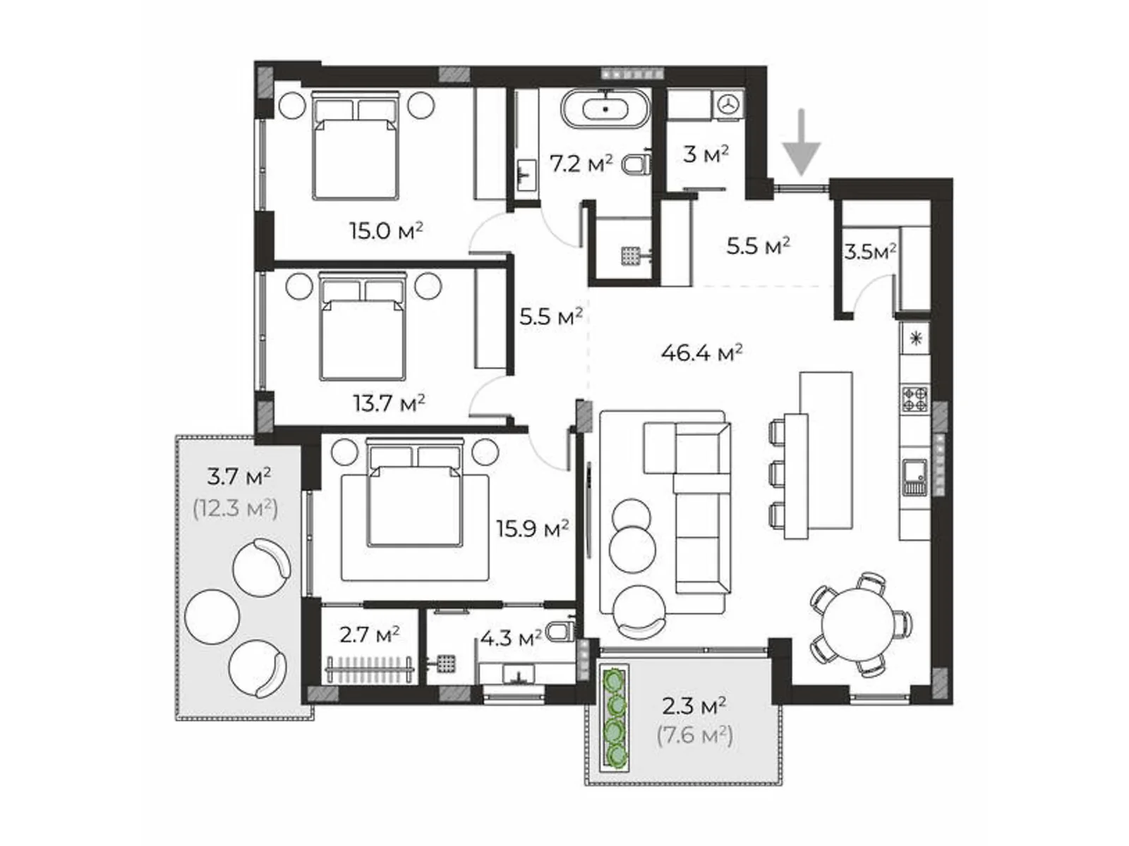 Продается 3-комнатная квартира 128.7 кв. м в Ужгороде, цена: 225225 $