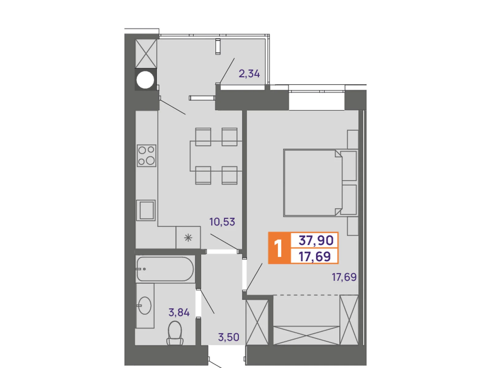 Продается 1-комнатная квартира 37.9 кв. м в Хмельницком, ул. Тернопольская, 13 - фото 1