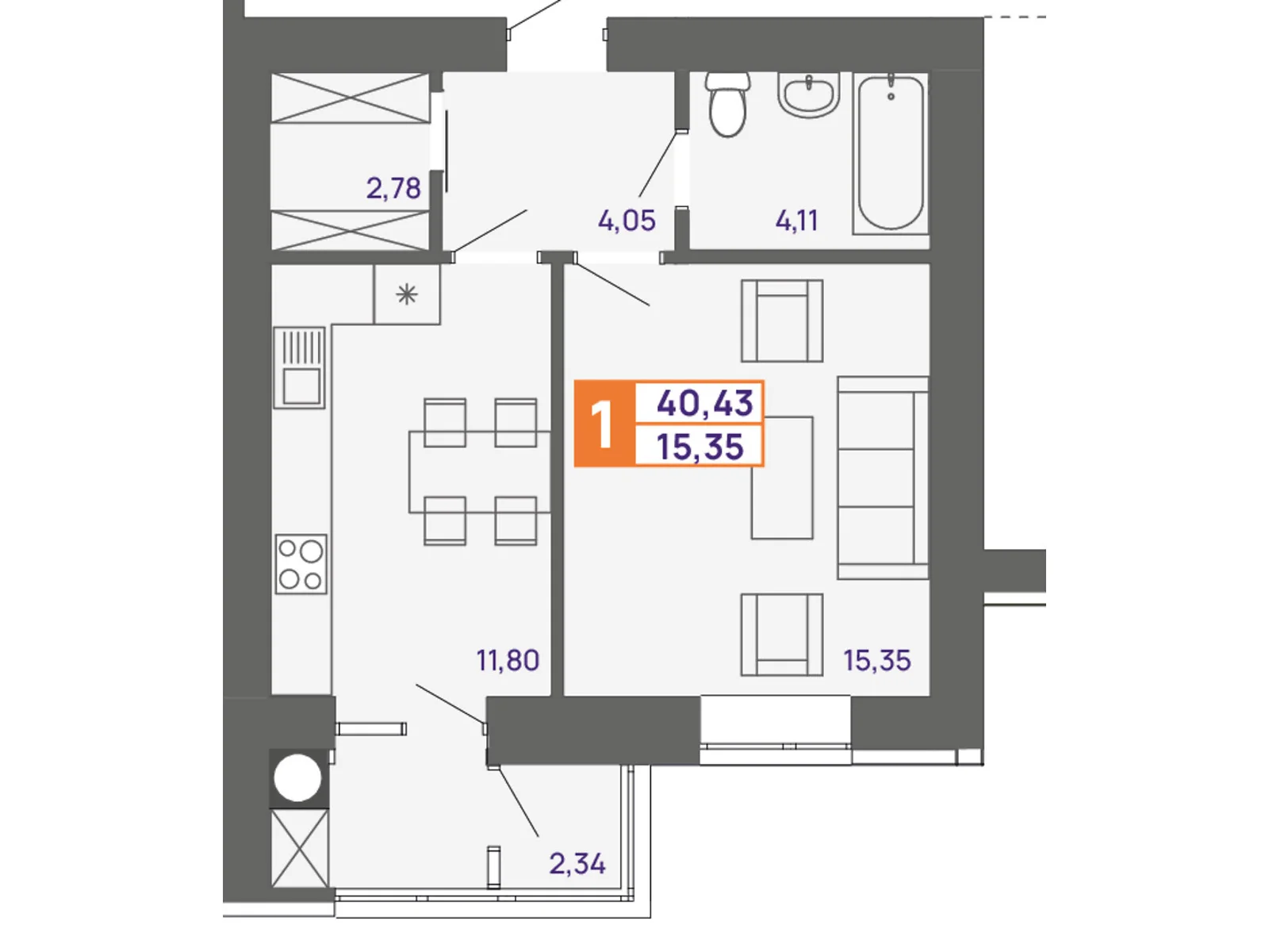 Продается 1-комнатная квартира 40.43 кв. м в Хмельницком, ул. Тернопольская, 13