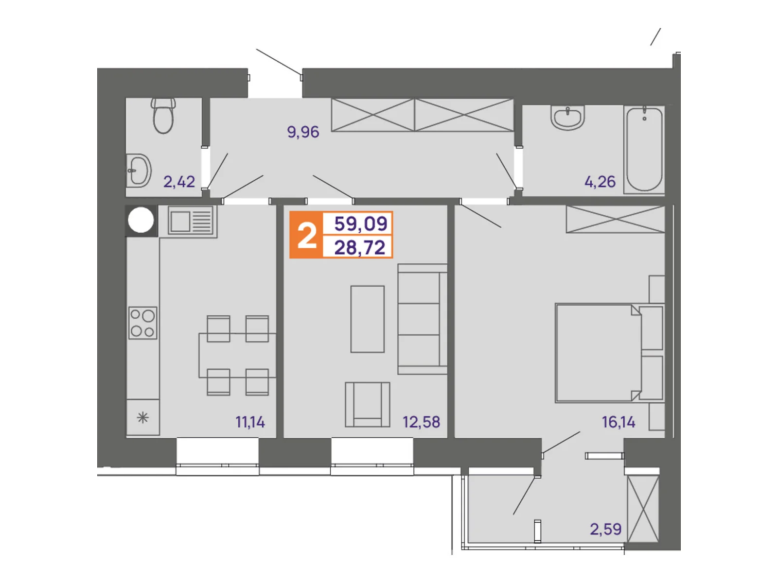 Продается 2-комнатная квартира 59.09 кв. м в Хмельницком, ул. Тернопольская, 13