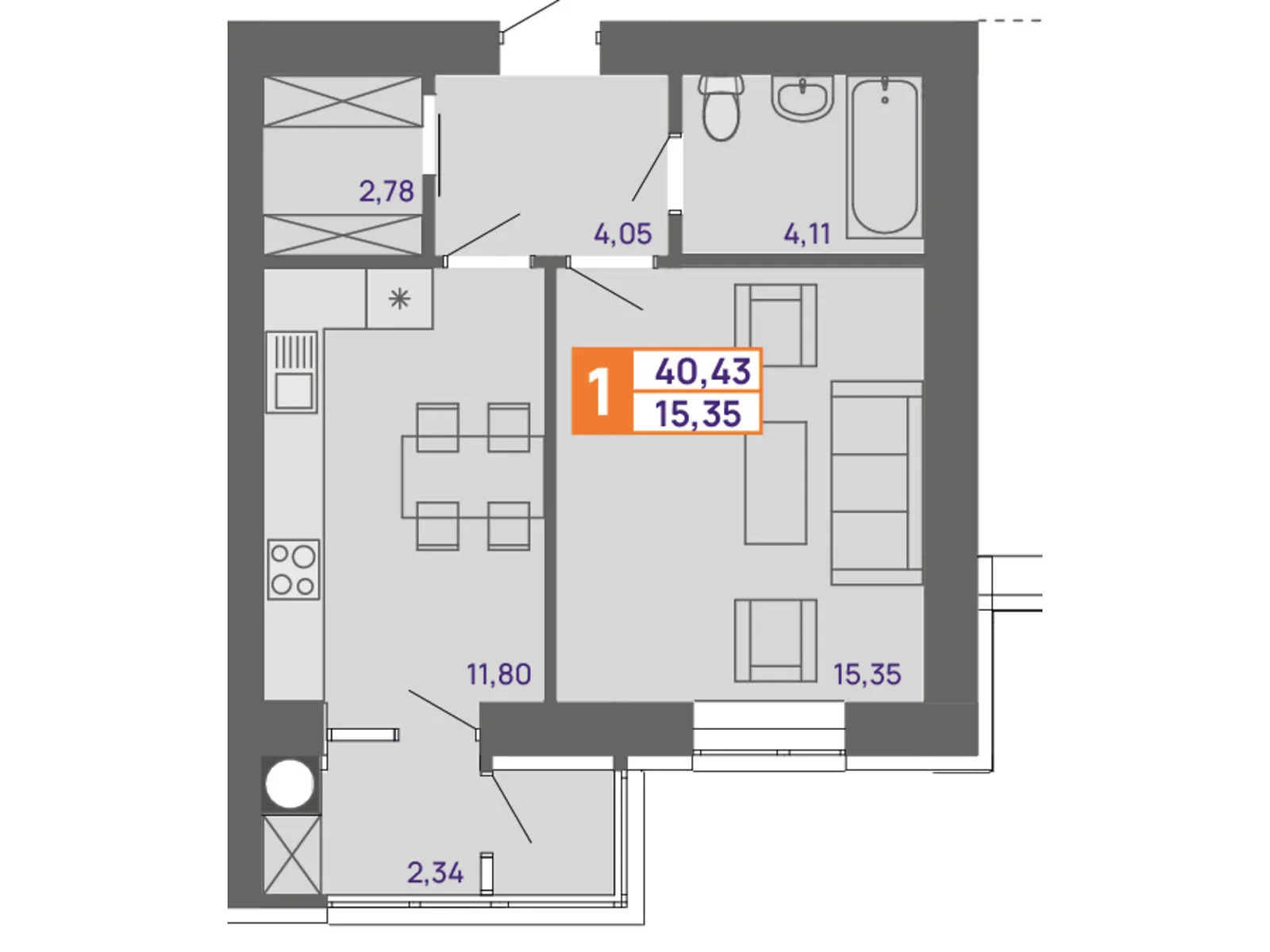 Продается 1-комнатная квартира 40.43 кв. м в Хмельницком, ул. Тернопольская, 13