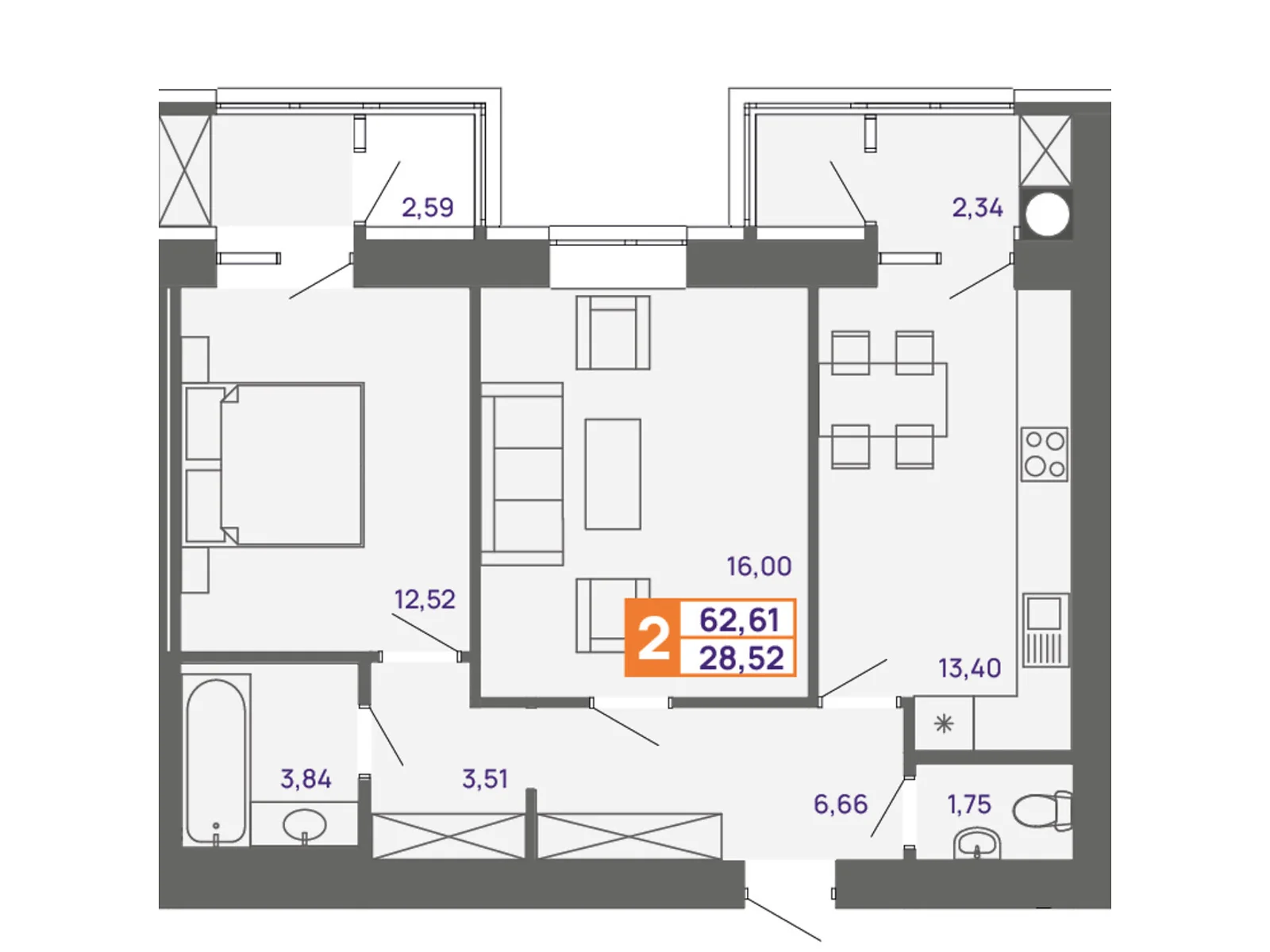 Продается 2-комнатная квартира 62.61 кв. м в Хмельницком, ул. Тернопольская, 13 - фото 1