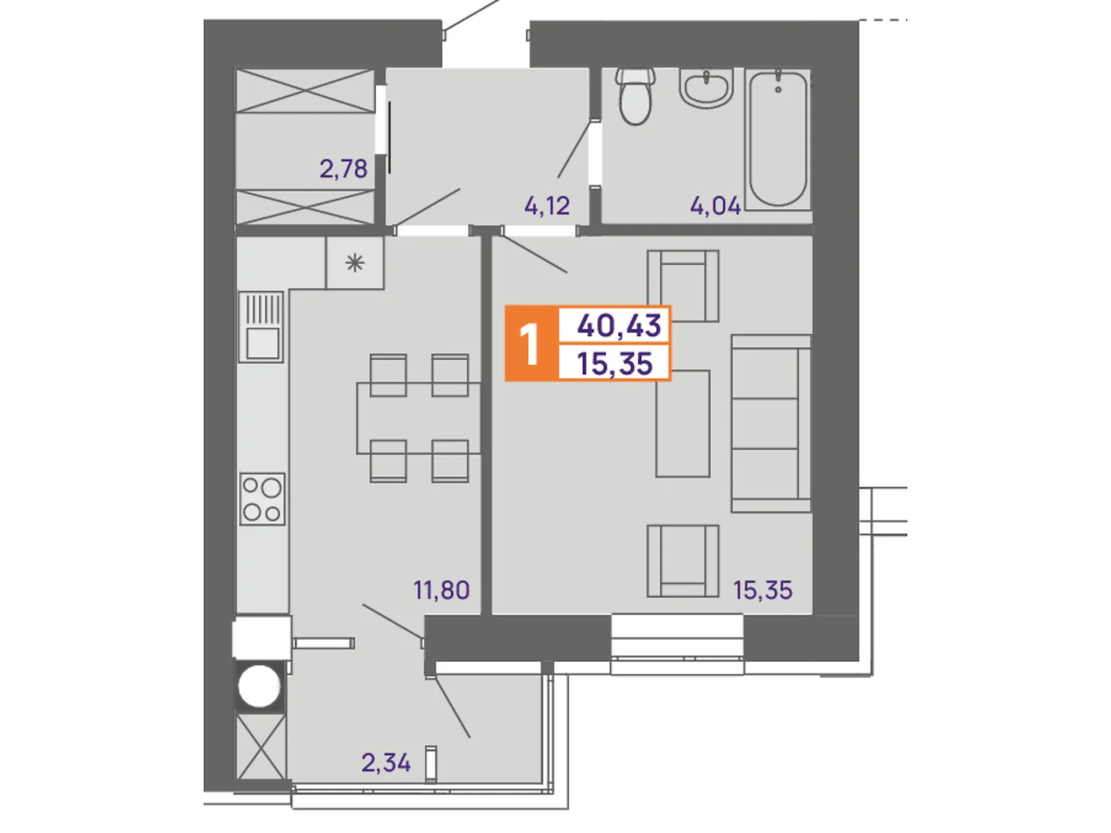 Продається 1-кімнатна квартира 40.43 кв. м у Хмельницькому, цена: 24218 $ - фото 1