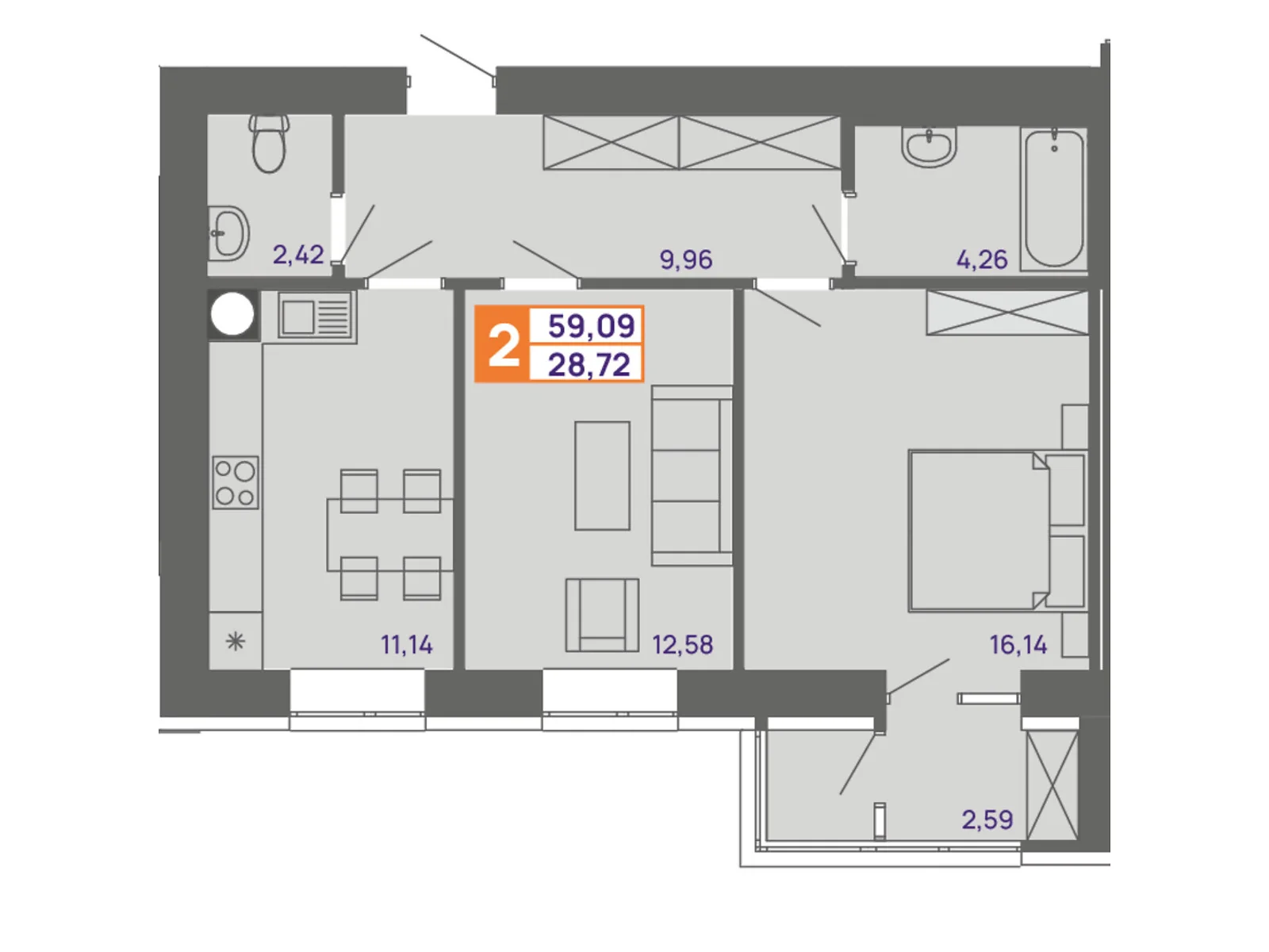 Продается 2-комнатная квартира 59.09 кв. м в Хмельницком, ул. Тернопольская, 13