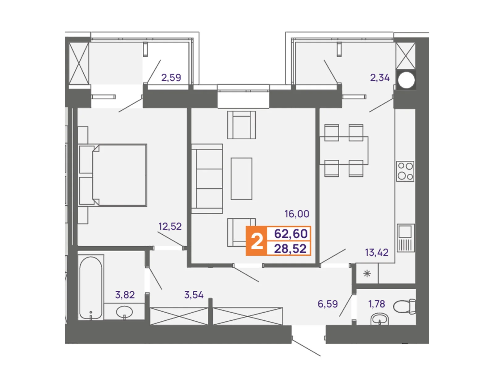 Продается 2-комнатная квартира 62.6 кв. м в Хмельницком, ул. Тернопольская, 13