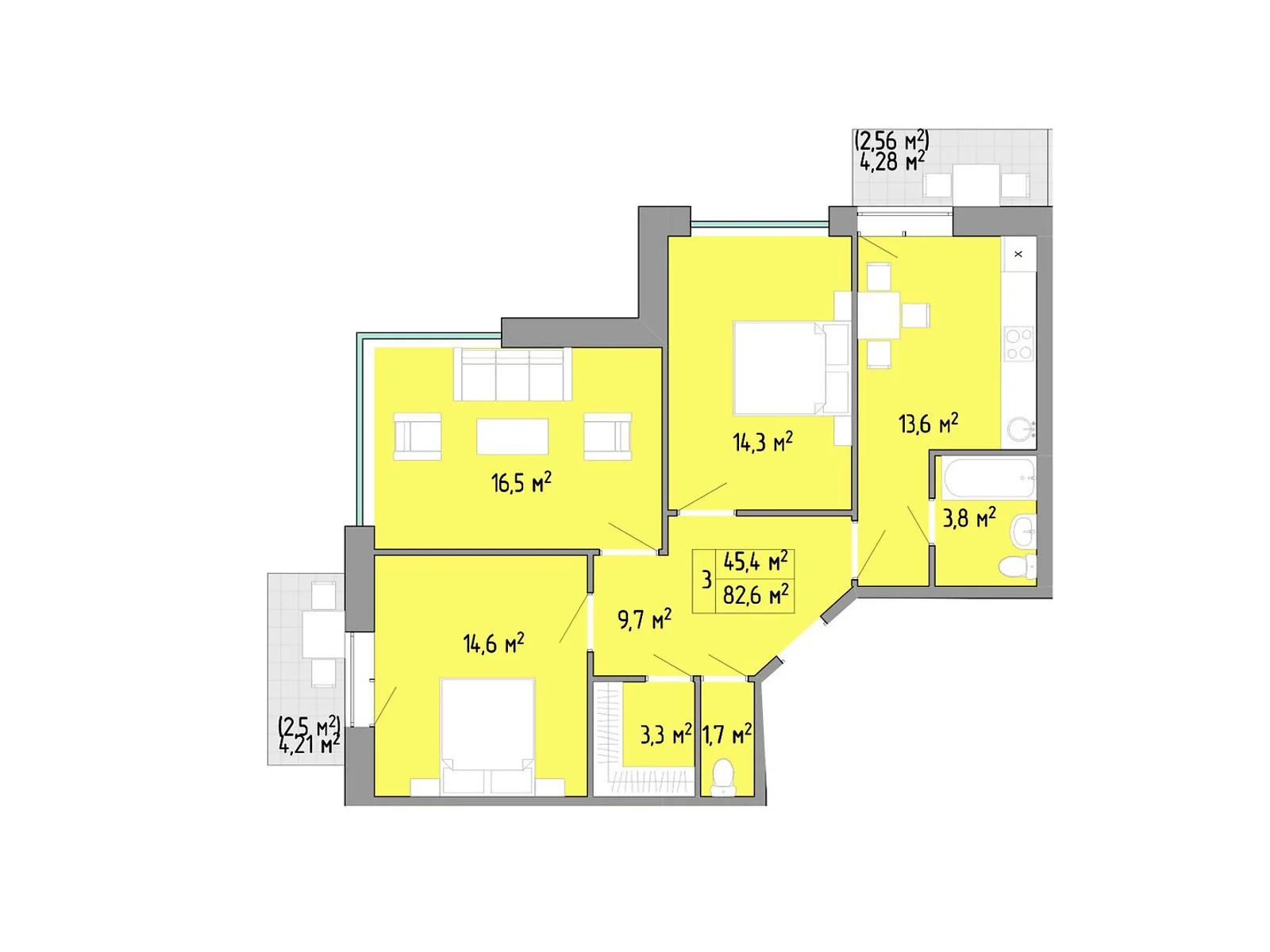 Продается 3-комнатная квартира 83.4 кв. м в Лиманке, цена: 66720 $