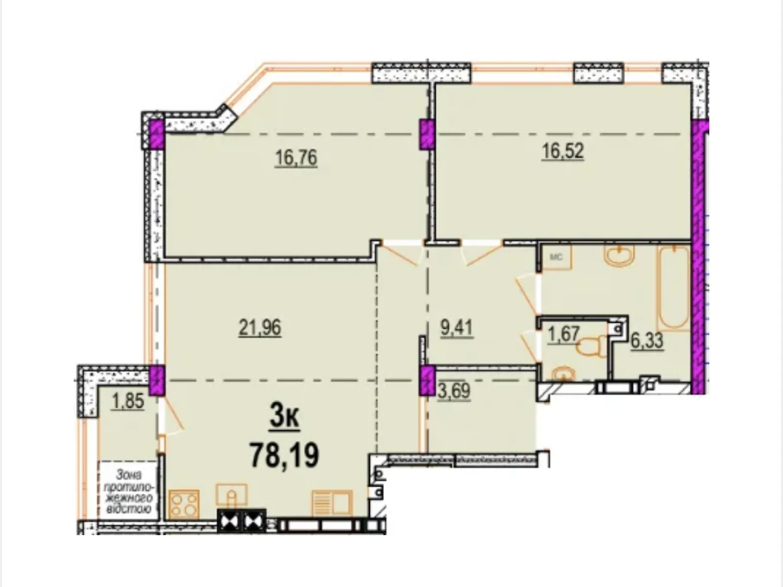 Продается 3-комнатная квартира 78 кв. м в Виннице, просп. Космонавтов, 76